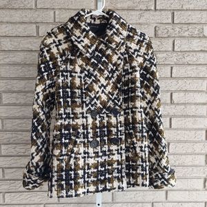 Searle Green Black Cream Tweed Wool Peacoat Small GUC
